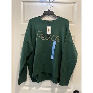Vince Camuto Women's Peace Beaded Holiday Sweater Green Large NWT